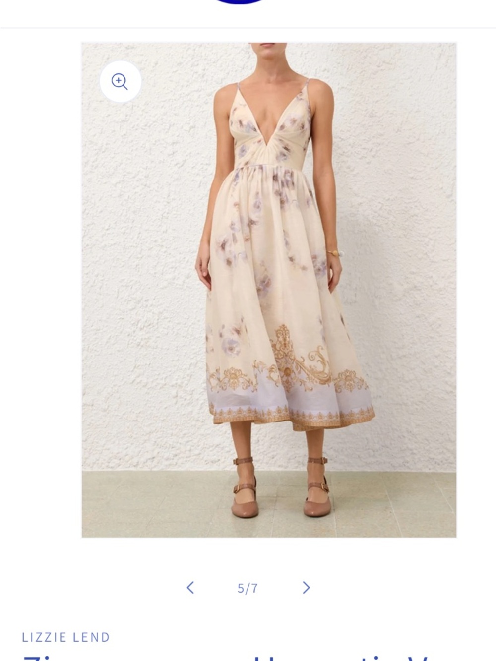Zimmermann Cream Floral Border-Print V-Neck Midi Dress